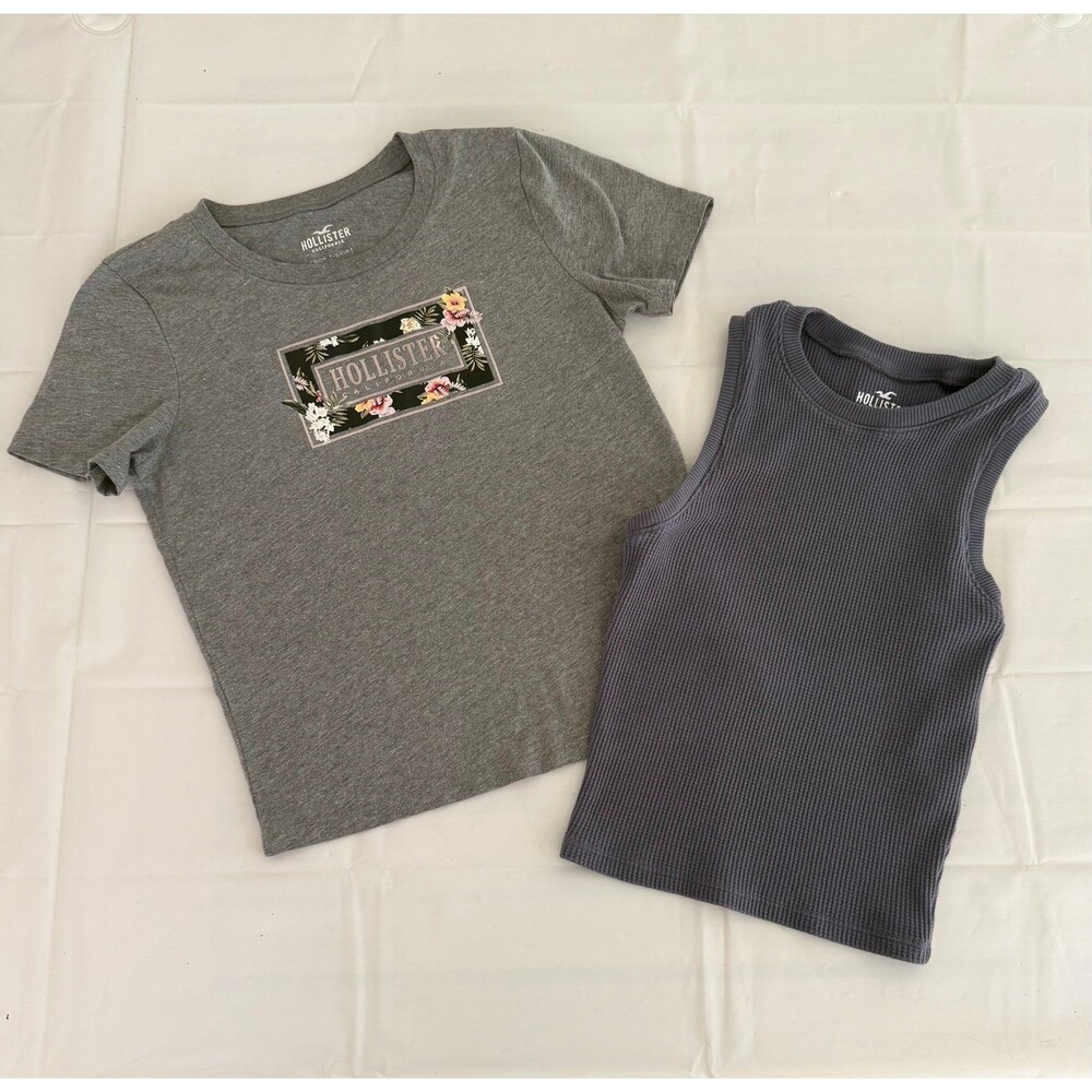 Hollister Shirt Bundle 2 Tops XS Tank and Crop Tshirt Teen Beach Gray Floral